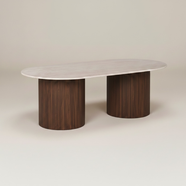 Salontafel Travertine Ovaal 130 x 70 cm – Japandi Design | MBC Living