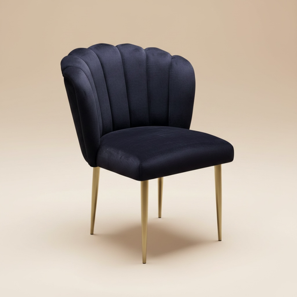 Luxe Schelpstoel Velvet – Zwart of Taupe met Gouden of Zwarte Poten