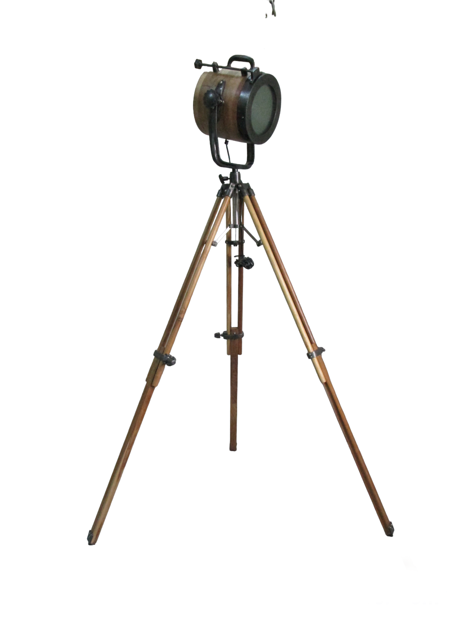 Staande vloerlamp 3POD - mango hout met zwart metaal - in hoogte instelbaar