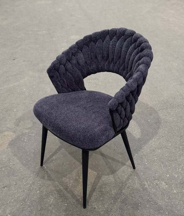 Eetkamerstoel - New Vlecht - boucle stof - grijs of antraciet - zwarte poten