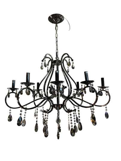Kroonluchter Temptation 8 lichts ovaal black chrome metaal met smoke cristal