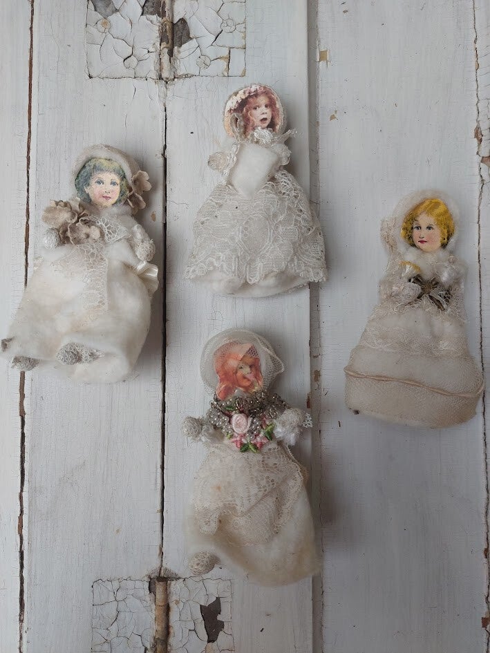 ♥ Oude kerst wattenpopjes set vintage