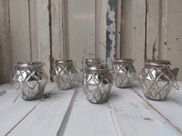 ♥ Zilverkleurig glazen theelichthouder Braxton