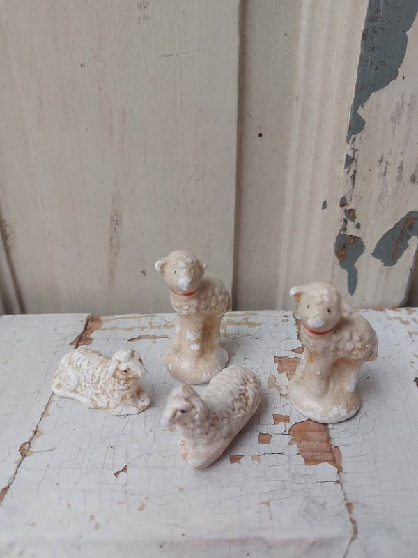 ♥ Set vintage beeldjes schaapjes