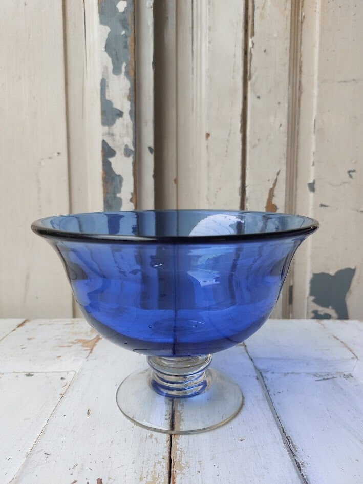 ♠ Kobaltblauwe glazen vaas op voet