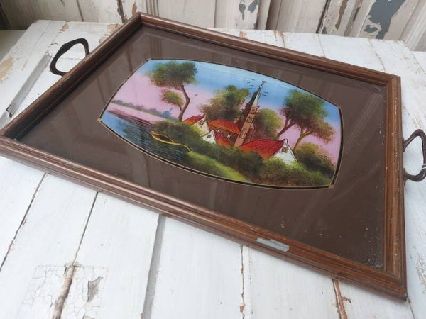 ♠ Vintage dienblad met glas