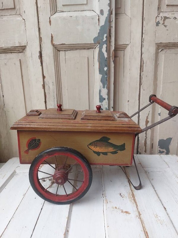 ♠ Vintage houten vismarkt-trekkar