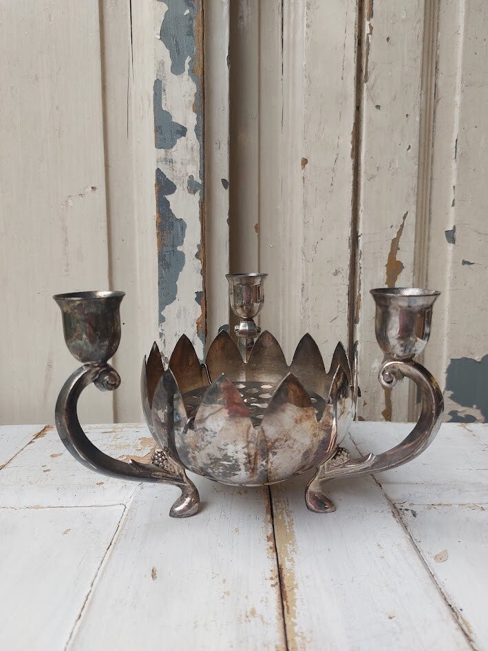♠ Leonard Silver Plate kandelaar en bloemenvaas