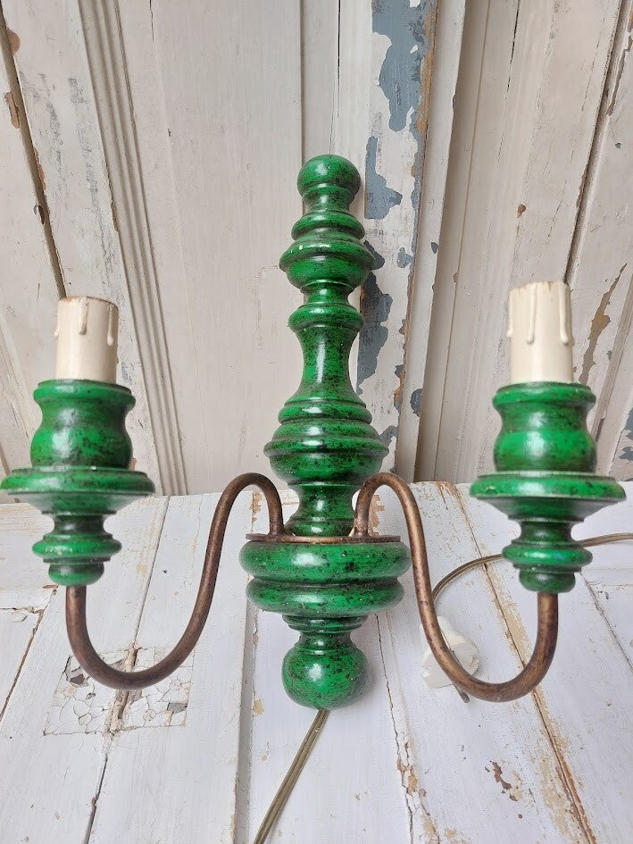 ♠ Vintage houten wandlamp