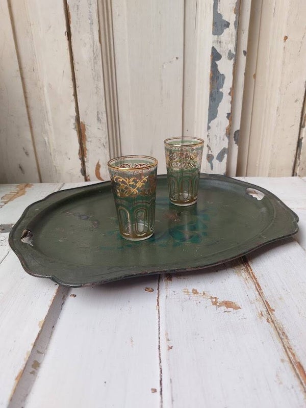♦ Antiek groen dienblad
