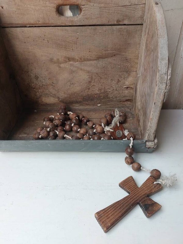 ☻ Grote Vintage Houten Kloosterrozenkrans