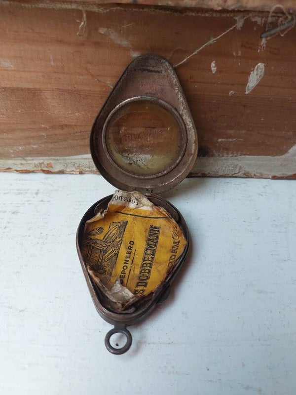 ☻ Vintage Bimas D.R.G.M. Zak-Sigarenknipper met Dobbelmann Tabaksetiket