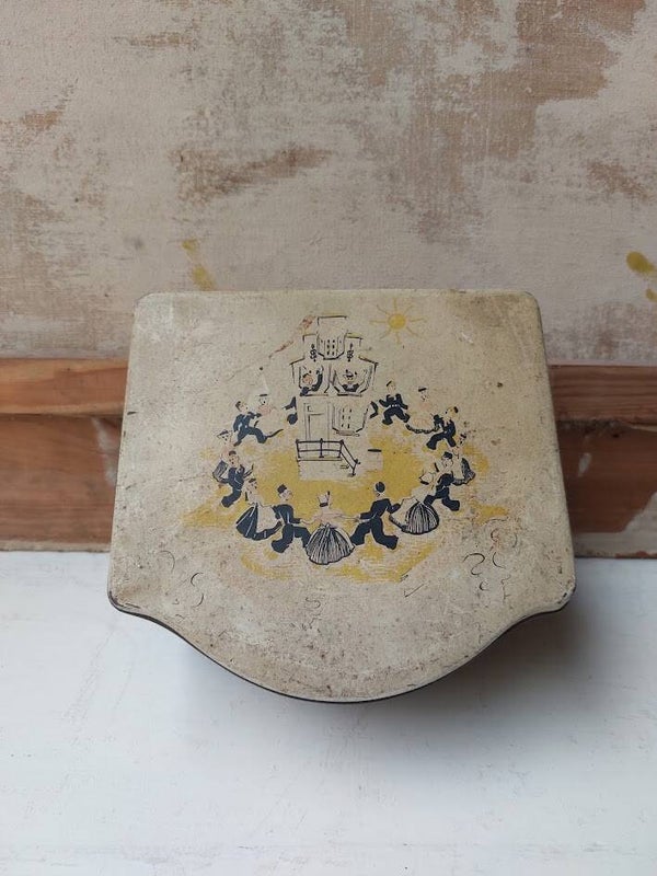 ☻ Vintage Verkade Blik Dansende Paren / Klederdracht – Origineel Brocante