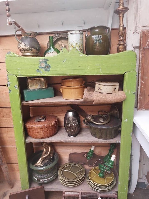 ☻ Uniek Brocante Groen Rek / Wandkastje