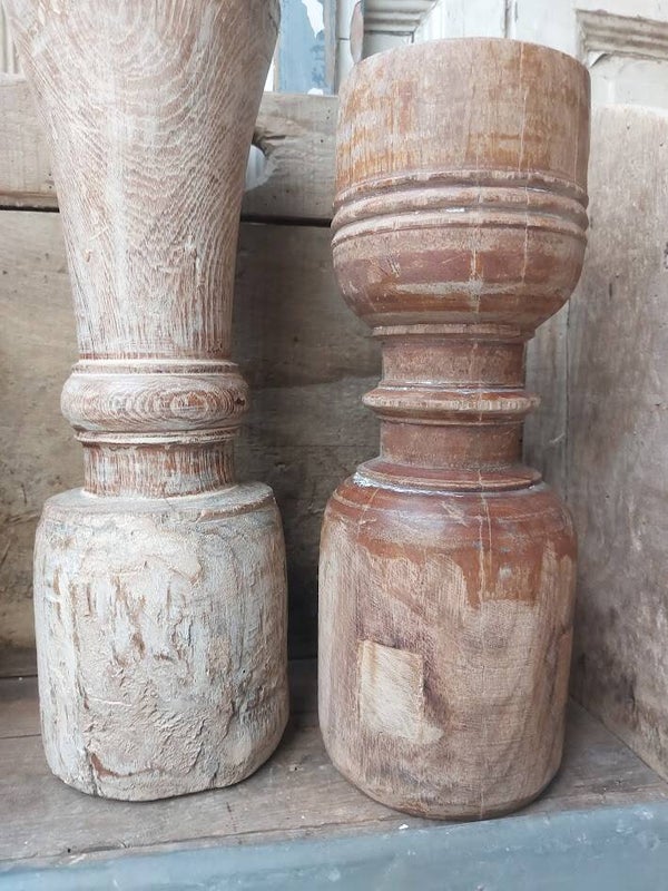 ☻ Robuuste Houten Vijzel Kandelaar