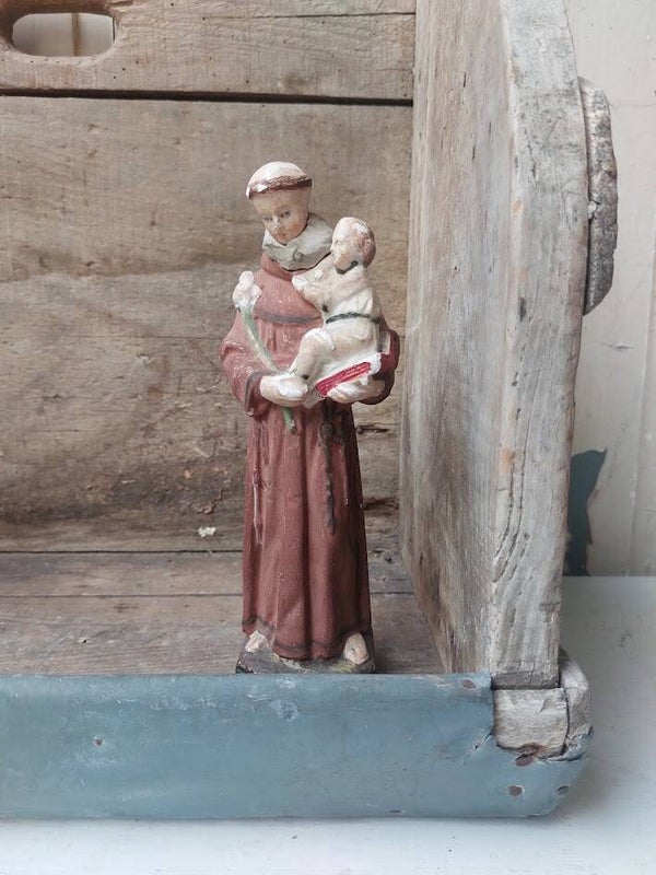 ☻ Authentiek Gipsen Heiligenbeeld van Antonius van Padua