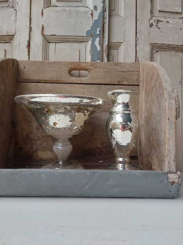☻ Antieke Armeluis Zilverglas Coupe op Voet met Bloemenreliëf