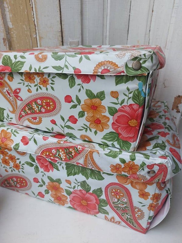 ☺ Jaren 70 Opbergdozen met Kijkvenster – Bloem & Paisley Print (Set van 2)