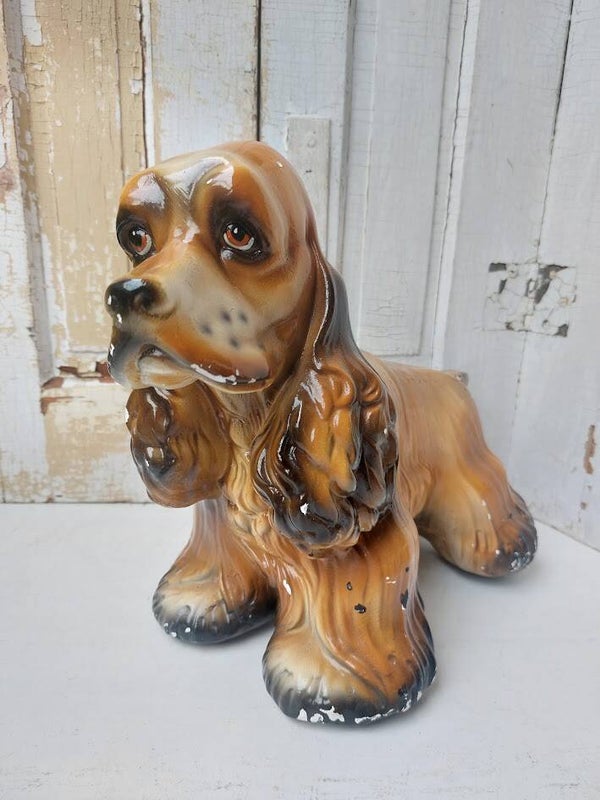 ☺ Groot Vintage Keramiek Hondenbeeld Cocker Spaniel (Gemerkt FI 314)