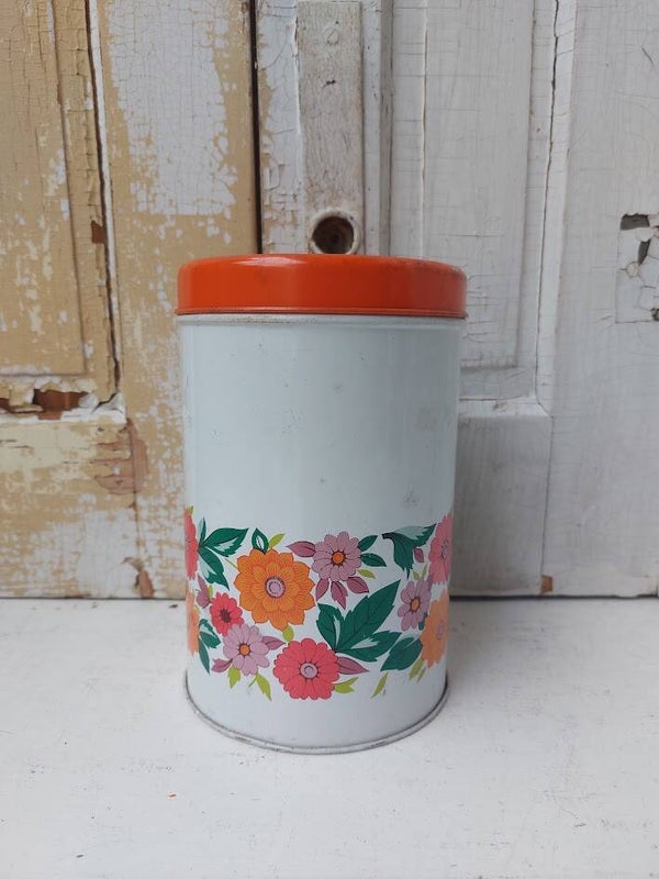 ☺ Vintage Brabantia Voorraadblik Patrice – Jaren 70 Bloemenpatroon