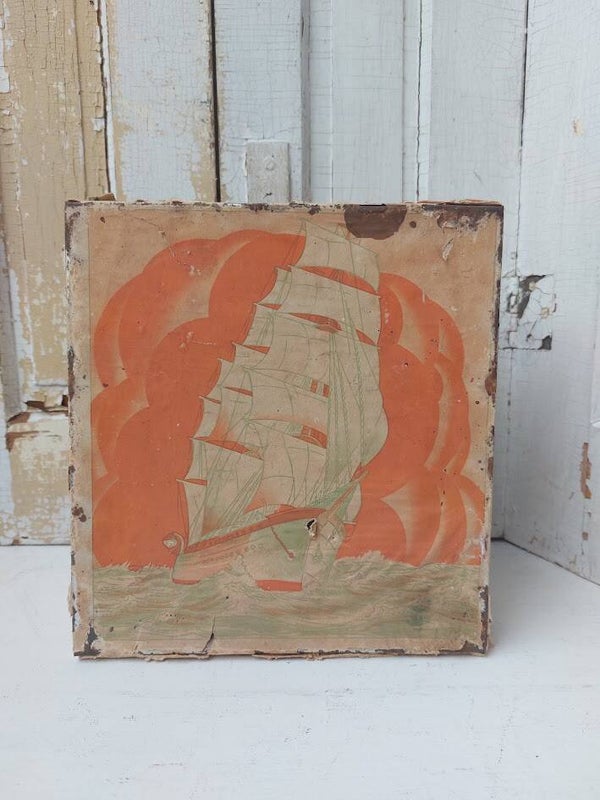 🔥 Antieke Art Deco Kartonnen Doos Zeilschip - Jaren 20/30