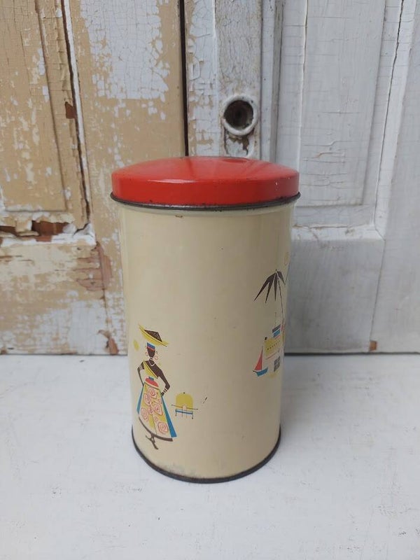 ☺ Vintage Brabantia Voorraadblik Antillen – Jaren 50/60 Tropisch Design