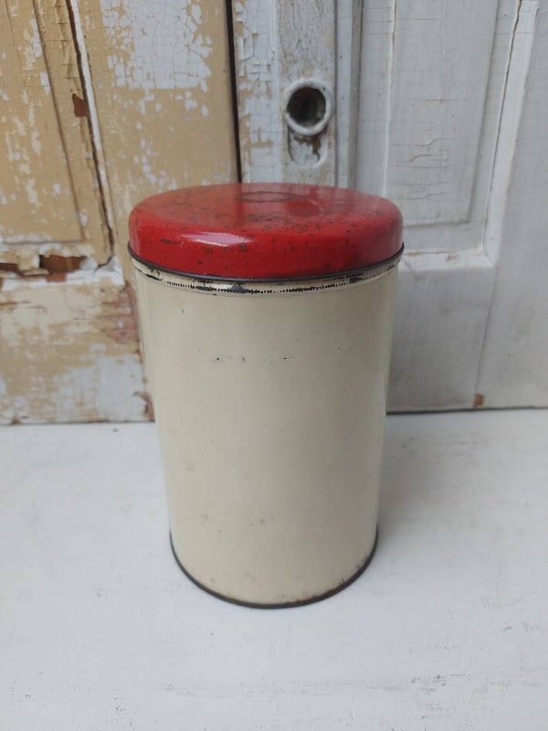 ☺ Vintage Brabantia Voorraadblik Crème & Rood – Jaren 50/60 Retro