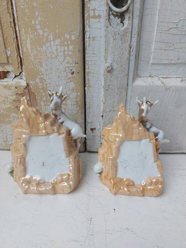☺ Vintage Lusterware Porseleinen  Beeldjes – Berggeit (Set van 2)
