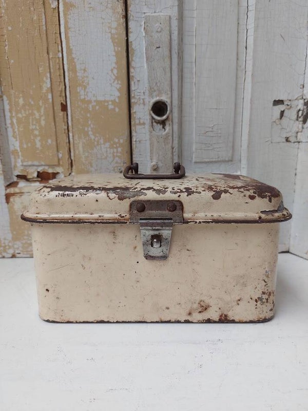 ☻ Antieke geëmailleerde broodtrommel / opbergbox