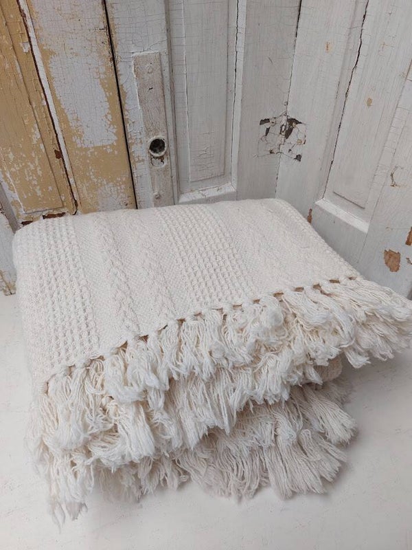☻ Luxe wafelplaid / beddeken / sprei met franjes
