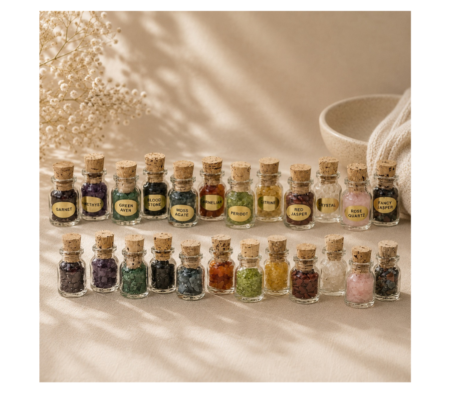 Set 12 edelsteen geschenkflesjes