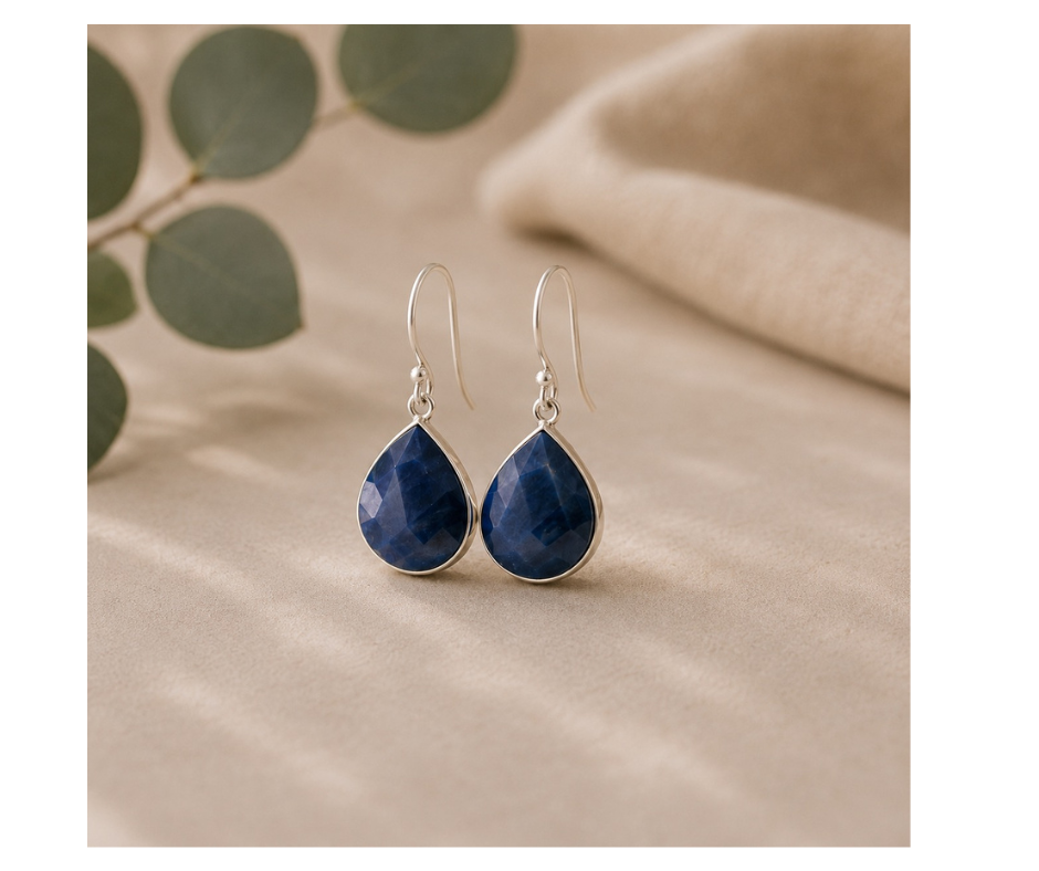 Saffier blauw oorhangers | Focus, Harmonie en Schildklier