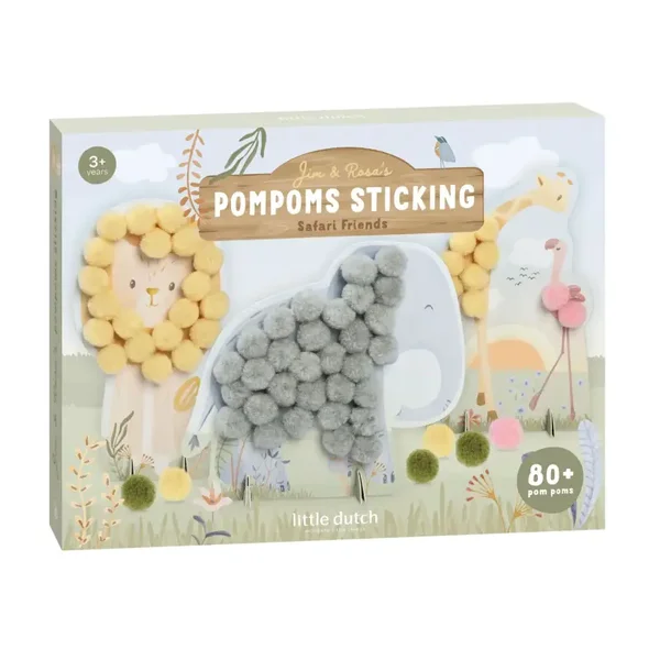Little Dutch - Knutselset - Plak Pompons - Safari Friends