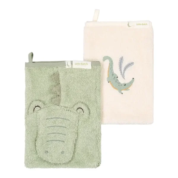 Little Dutch - Washandjes set van 2 - Safari Friends - Krokodil