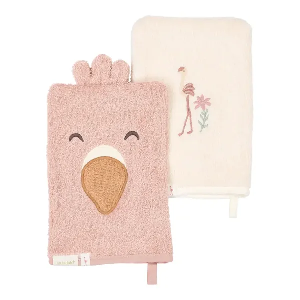Little Dutch - Washandjes set van 2 - Safari Friends - Flamingo