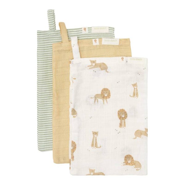 Little Dutch - Washandjes set van 3 - Safari Friends - Safari Leo