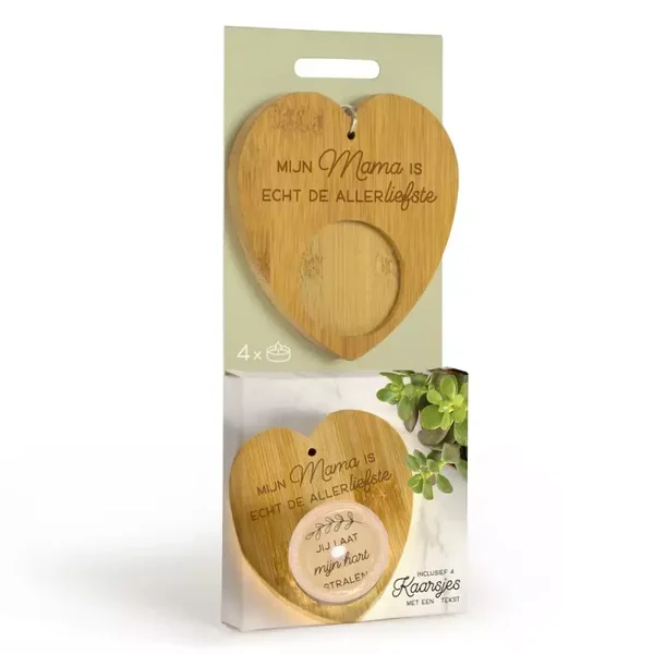 Houten verrassingskaarsje mama