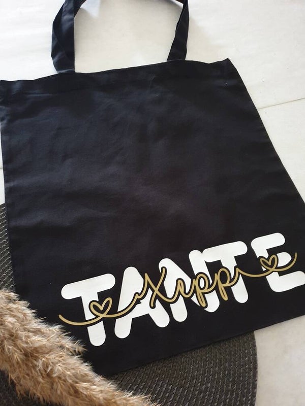 Canvastas tante met namen zwart