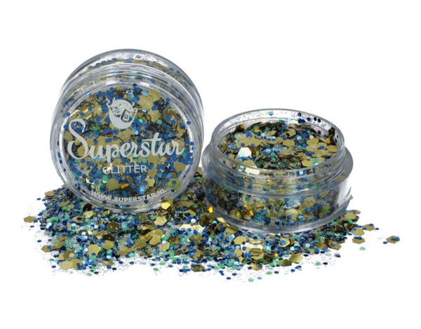 Superstar - Chunky glitter fluorescent - Blauw, groen en goud