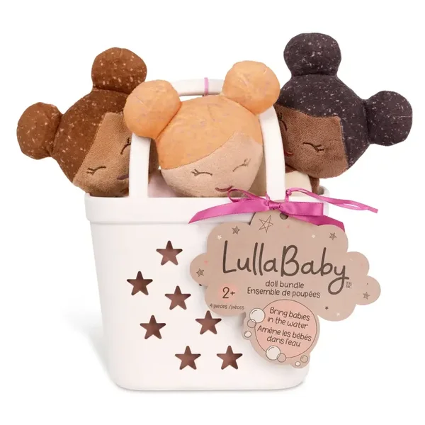 Lullababy - 3 pluche badpoppen met basket - Wit