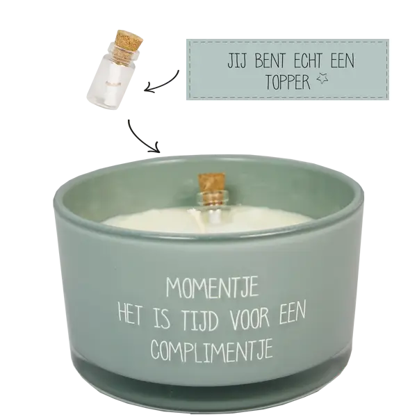 My Flame - Geurkaars met flessenpost - Momentje, Het is tijd voor een complimentje