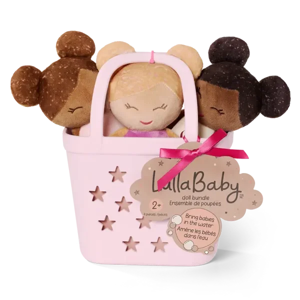 Lullababy - 3 pluche badpoppen met basket - Roze