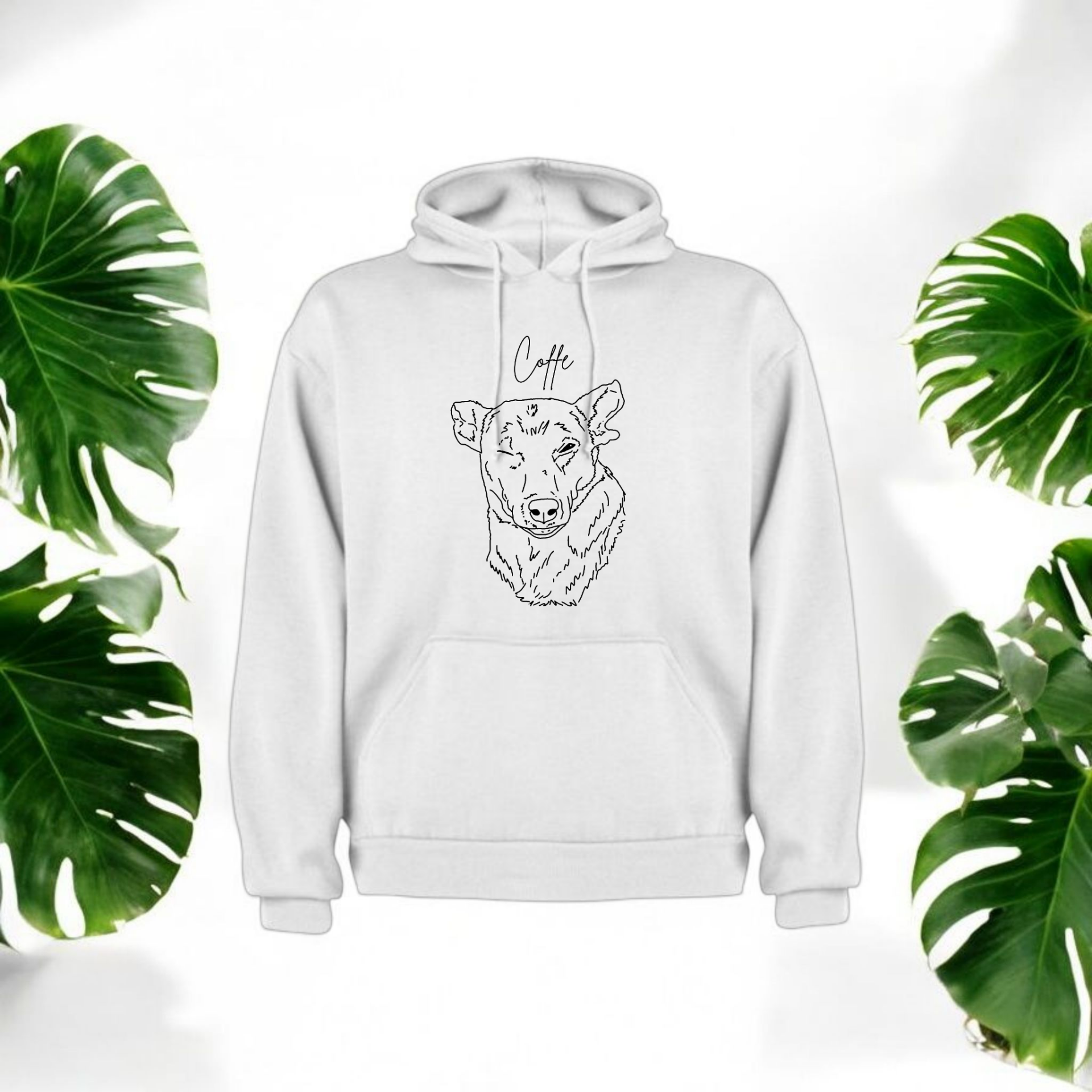 Sudadera con capucha personalizada con el retrato de tu mascota (estilo minimalista)