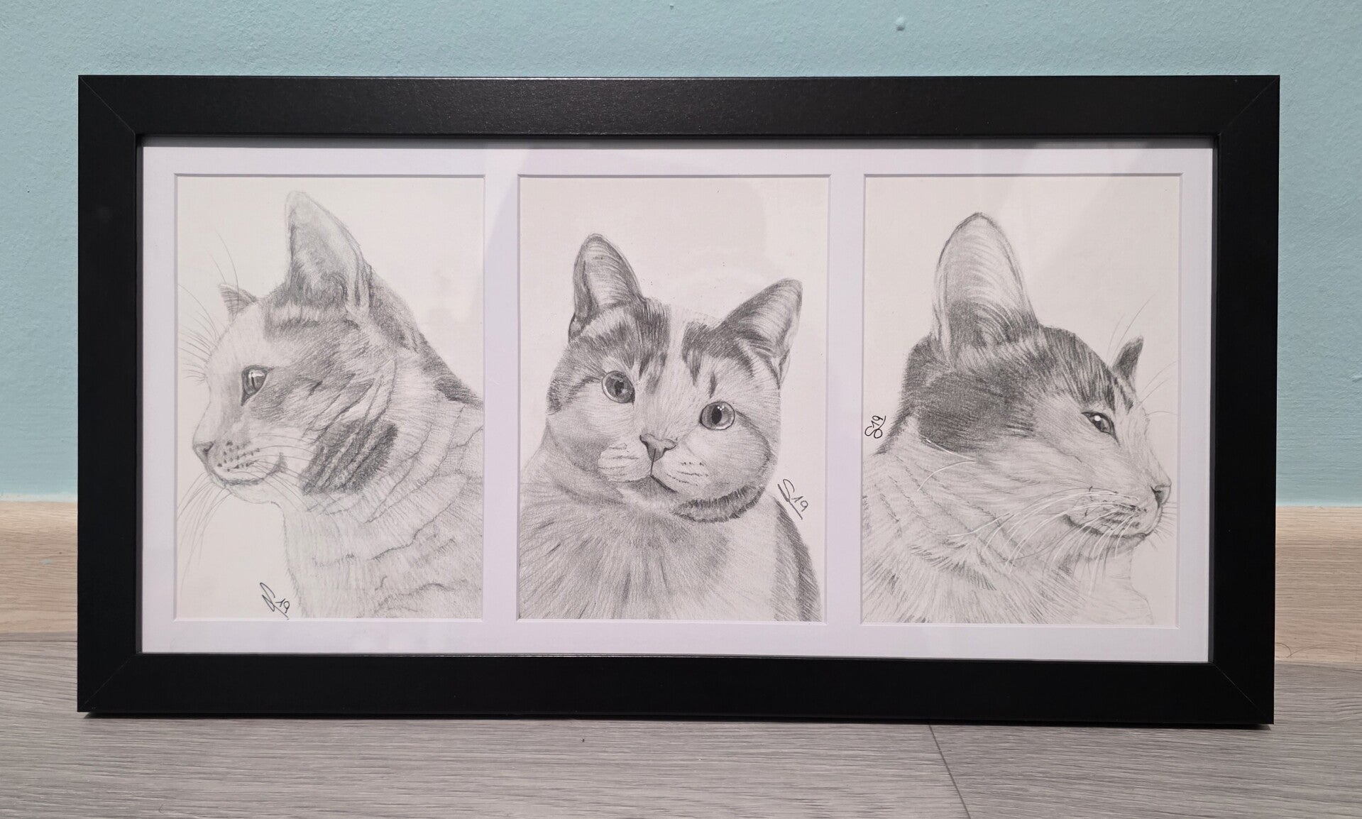 Retrato 3 poses dibujo realista a grafito