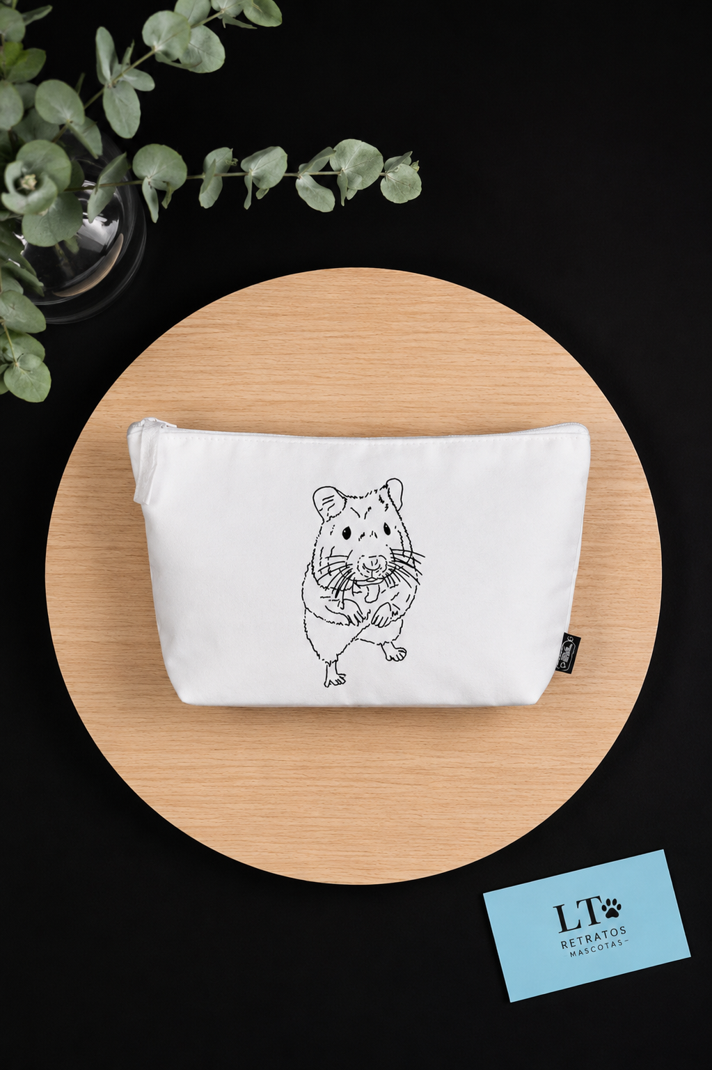 Neceser personalizado con el retrato de tu mascota (estilo minimalista)