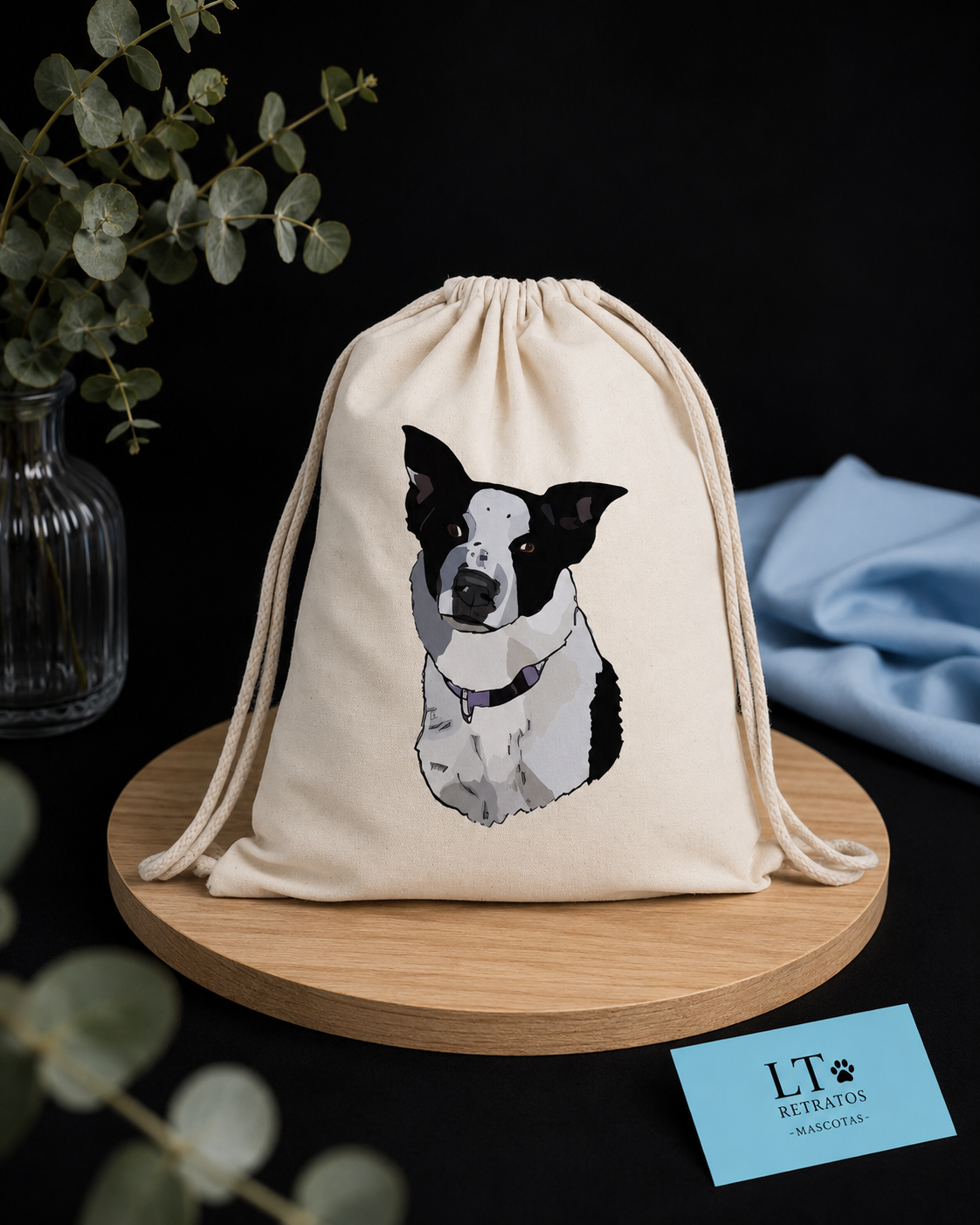Bolsa de tela personalizada con el retrato de tu mascota (estilo semi)