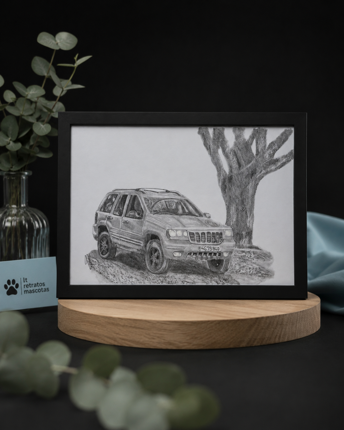 Retrato a grafito realista de coche
