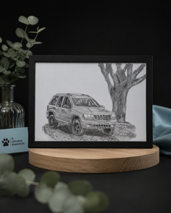 Retrato a grafito realista de coche