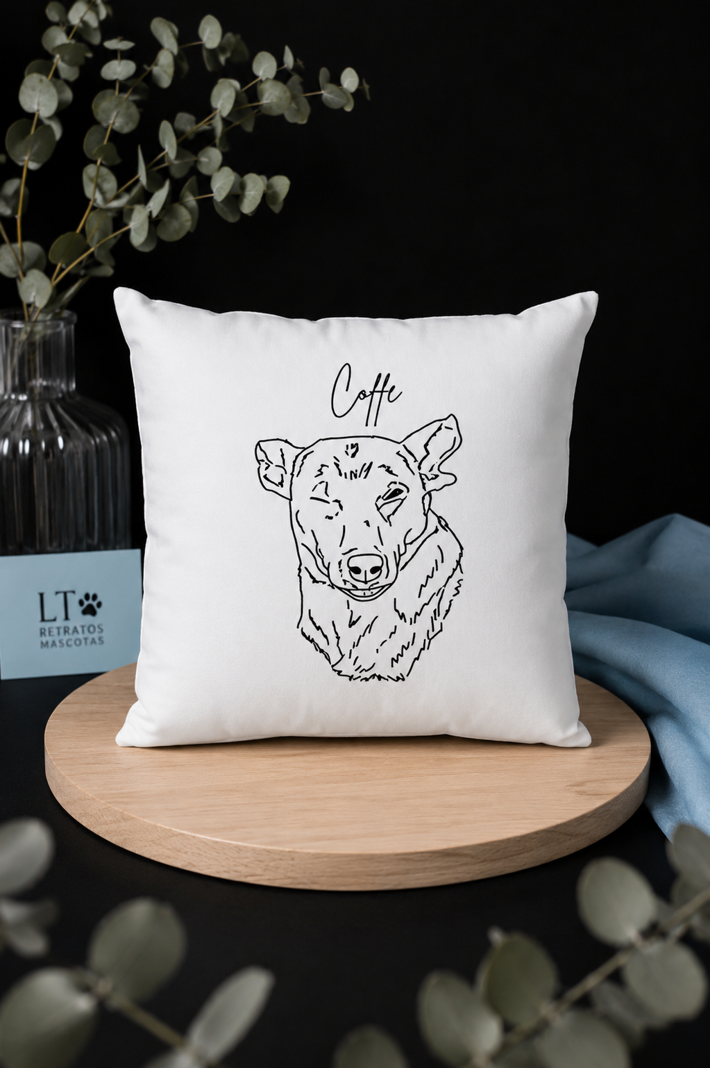 Cojin personalizado con retrato de tu mascota (estilo minimalista)