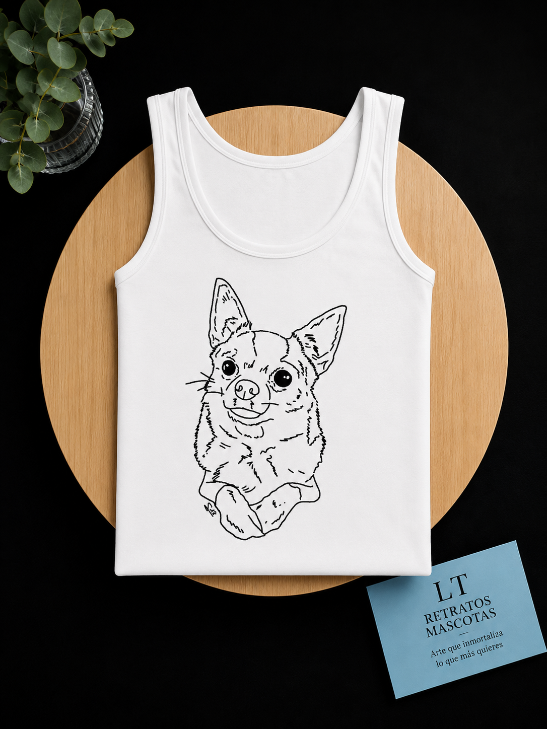 Camiseta de tirantes personalizada con retrato de mascota  (estilo minimalista)